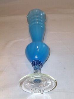 Empoli Blue Opaline Glass Vase Ruffled Ribbed Striped