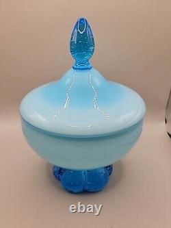 Empoli Italian Glass OPALINE Blue Covered Candy Dish Jar Circus Tent Bullicante