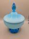 Empoli Italian Glass Opaline Blue Covered Candy Dish Jar Circus Tent Bullicante