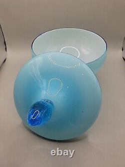 Empoli Italian Glass OPALINE Blue Covered Candy Dish Jar Circus Tent Bullicante