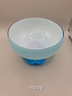 Empoli Italian Glass OPALINE Blue Covered Candy Dish Jar Circus Tent Bullicante