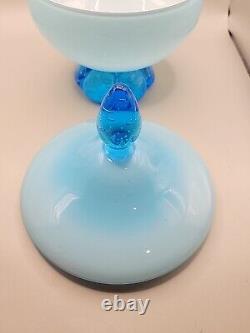 Empoli Italian Glass OPALINE Blue Covered Candy Dish Jar Circus Tent Bullicante