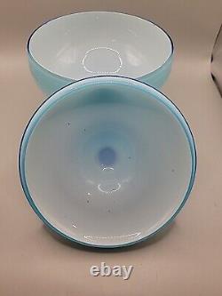 Empoli Italian Glass OPALINE Blue Covered Candy Dish Jar Circus Tent Bullicante