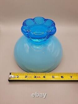 Empoli Italian Glass OPALINE Blue Covered Candy Dish Jar Circus Tent Bullicante