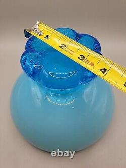 Empoli Italian Glass OPALINE Blue Covered Candy Dish Jar Circus Tent Bullicante