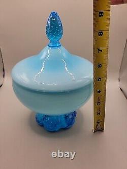 Empoli Italian Glass OPALINE Blue Covered Candy Dish Jar Circus Tent Bullicante