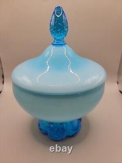 Empoli Italian Glass OPALINE Blue Covered Candy Dish Jar Circus Tent Bullicante