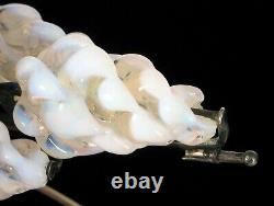 Exquisite Victorian Opaline Art Glass Grape Vine Leaf Sterling Silver Brooch