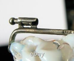 Exquisite Victorian Opaline Art Glass Grape Vine Leaf Sterling Silver Brooch