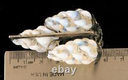 Exquisite Victorian Opaline Art Glass Grape Vine Leaf Sterling Silver Brooch
