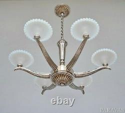 Ezan Ejg J. Gauthier Large French Opalescent Art Deco Chandelier. 1930 1935