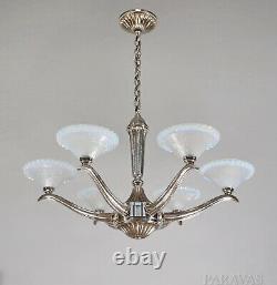 Ezan Ejg J. Gauthier Large French Opalescent Art Deco Chandelier. 1930 1935