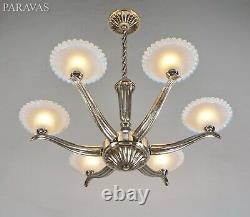 Ezan Ejg J. Gauthier Large French Opalescent Art Deco Chandelier. 1930 1935