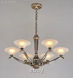 Ezan Ejg J. Gauthier Large French Opalescent Art Deco Chandelier. 1930 1935