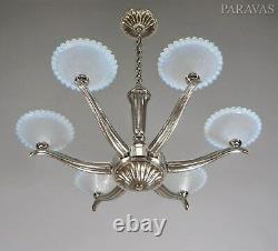 Ezan Ejg J. Gauthier Large French Opalescent Art Deco Chandelier. 1930 1935