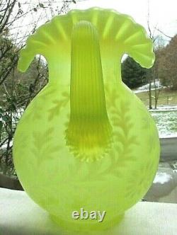 FENTON 1950's DAISY-FERN YELLOW TOPAZ-VASELINE OPALESCENT 7 pc Set Mint