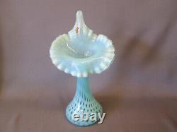 FENTON Art Glass Light Blue COIN DOT OPALESCENT Jack in the Pulpit 11.5 T Vase