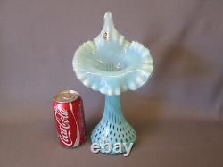 FENTON Art Glass Light Blue COIN DOT OPALESCENT Jack in the Pulpit 11.5 T Vase