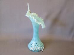 FENTON Art Glass Light Blue COIN DOT OPALESCENT Jack in the Pulpit 11.5 T Vase