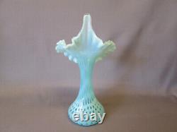 FENTON Art Glass Light Blue COIN DOT OPALESCENT Jack in the Pulpit 11.5 T Vase