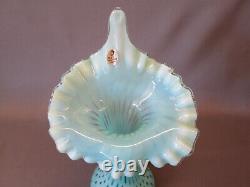 FENTON Art Glass Light Blue COIN DOT OPALESCENT Jack in the Pulpit 11.5 T Vase