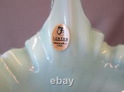 FENTON Art Glass Light Blue COIN DOT OPALESCENT Jack in the Pulpit 11.5 T Vase