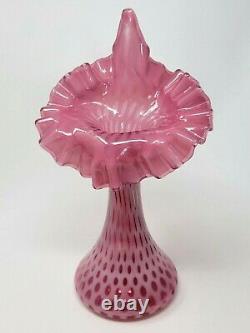 FENTON CRANBERRY OPALESCENT COIN DOT Jack in the Pulpit JIP VASE 10 7/8 H Mint