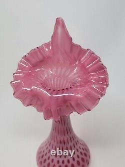 FENTON CRANBERRY OPALESCENT COIN DOT Jack in the Pulpit JIP VASE 10 7/8 H Mint