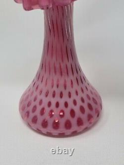 FENTON CRANBERRY OPALESCENT COIN DOT Jack in the Pulpit JIP VASE 10 7/8 H Mint