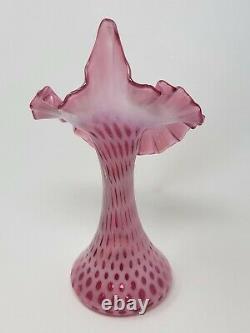 FENTON CRANBERRY OPALESCENT COIN DOT Jack in the Pulpit JIP VASE 10 7/8 H Mint