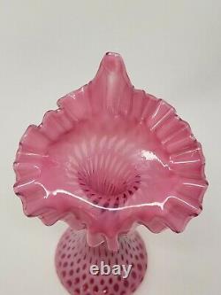 FENTON CRANBERRY OPALESCENT COIN DOT Jack in the Pulpit JIP VASE 10 7/8 H Mint