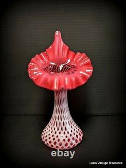 FENTON CRANBERRY OPALESCENT COIN DOT Jack in the Pulpit-Tulip VASE 11H Mint