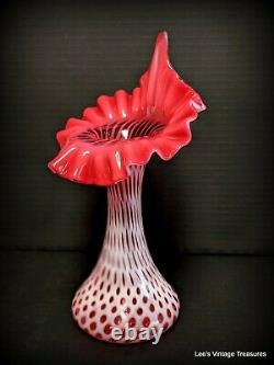 FENTON CRANBERRY OPALESCENT COIN DOT Jack in the Pulpit-Tulip VASE 11H Mint