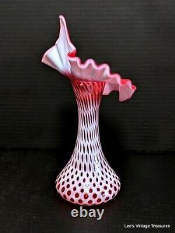 FENTON CRANBERRY OPALESCENT COIN DOT Jack in the Pulpit-Tulip VASE 11H Mint