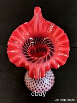 FENTON CRANBERRY OPALESCENT COIN DOT Jack in the Pulpit-Tulip VASE 11H Mint