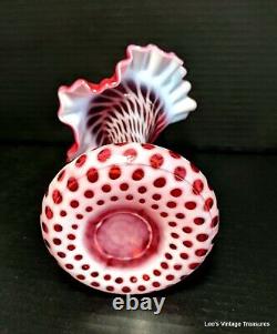 FENTON CRANBERRY OPALESCENT COIN DOT Jack in the Pulpit-Tulip VASE 11H Mint