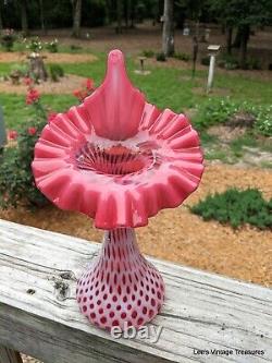 FENTON CRANBERRY OPALESCENT COIN DOT Jack in the Pulpit-Tulip VASE 11H Mint