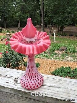 FENTON CRANBERRY OPALESCENT COIN DOT Jack in the Pulpit-Tulip VASE 11H Mint