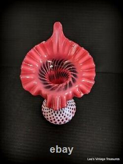 FENTON CRANBERRY OPALESCENT COIN DOT Jack in the Pulpit-Tulip VASE 11H Mint