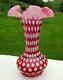 Fenton Cranberry Opalescent Polka Dot 1950's Vase 8h 1950's Rare