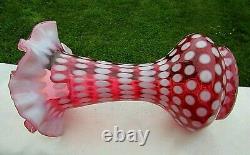 FENTON Cranberry Opalescent Polka Dot 1950's VASE 8H 1950's Rare