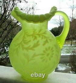 FENTON DAISY FERN TOPAZ VASELINE OPALESCENT Pitcher & Tumblers 7 pc Set