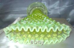 FENTON GLASS40sTOPAZVASELINE OPALESCENT6HOBNAILSCARCEFANVASEMNTVINTAGE