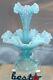 Fenton Glassmnt&perfvintage50sblue Opalescentdiamond Lace1 Horn10epergne