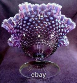 FENTON GLASSVINTAGE50sPLUM OPALESCENTHOBNAILFRUIT BOWL+STICKSCONSOLE SET