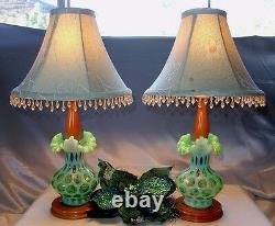 FENTON GLASSVINTAGESRC40sPAIR20LAMP(s)LIME OPALESCENTCOIN DOT+SHADESXLNT