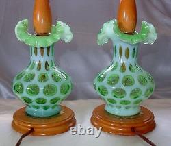 FENTON GLASSVINTAGESRC40sPAIR20LAMP(s)LIME OPALESCENTCOIN DOT+SHADESXLNT