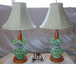 FENTON GLASSVINTAGESRC40sPAIR20LAMP(s)LIME OPALESCENTCOIN DOT+SHADESXLNT