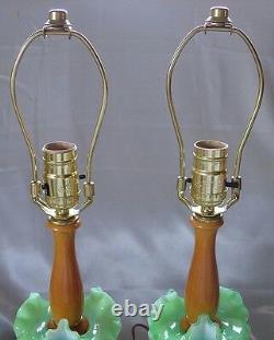 FENTON GLASSVINTAGESRC40sPAIR20LAMP(s)LIME OPALESCENTCOIN DOT+SHADESXLNT