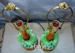 FENTON GLASSVINTAGESRC40sPAIR20LAMP(s)LIME OPALESCENTCOIN DOT+SHADESXLNT